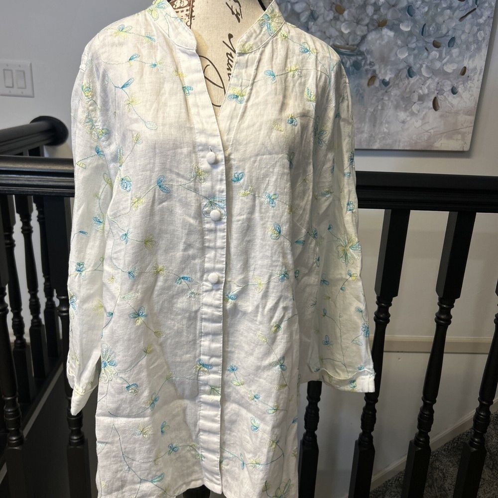 David Brooks Womens White V Neck Long Sleeve Floral‎ Embroidered Top Size 2X